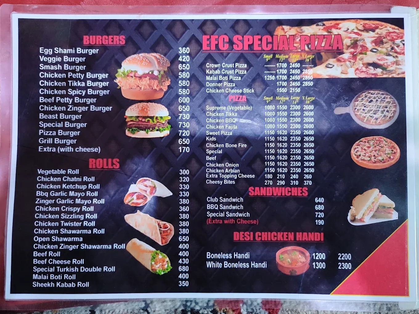 EFC Quetta menu