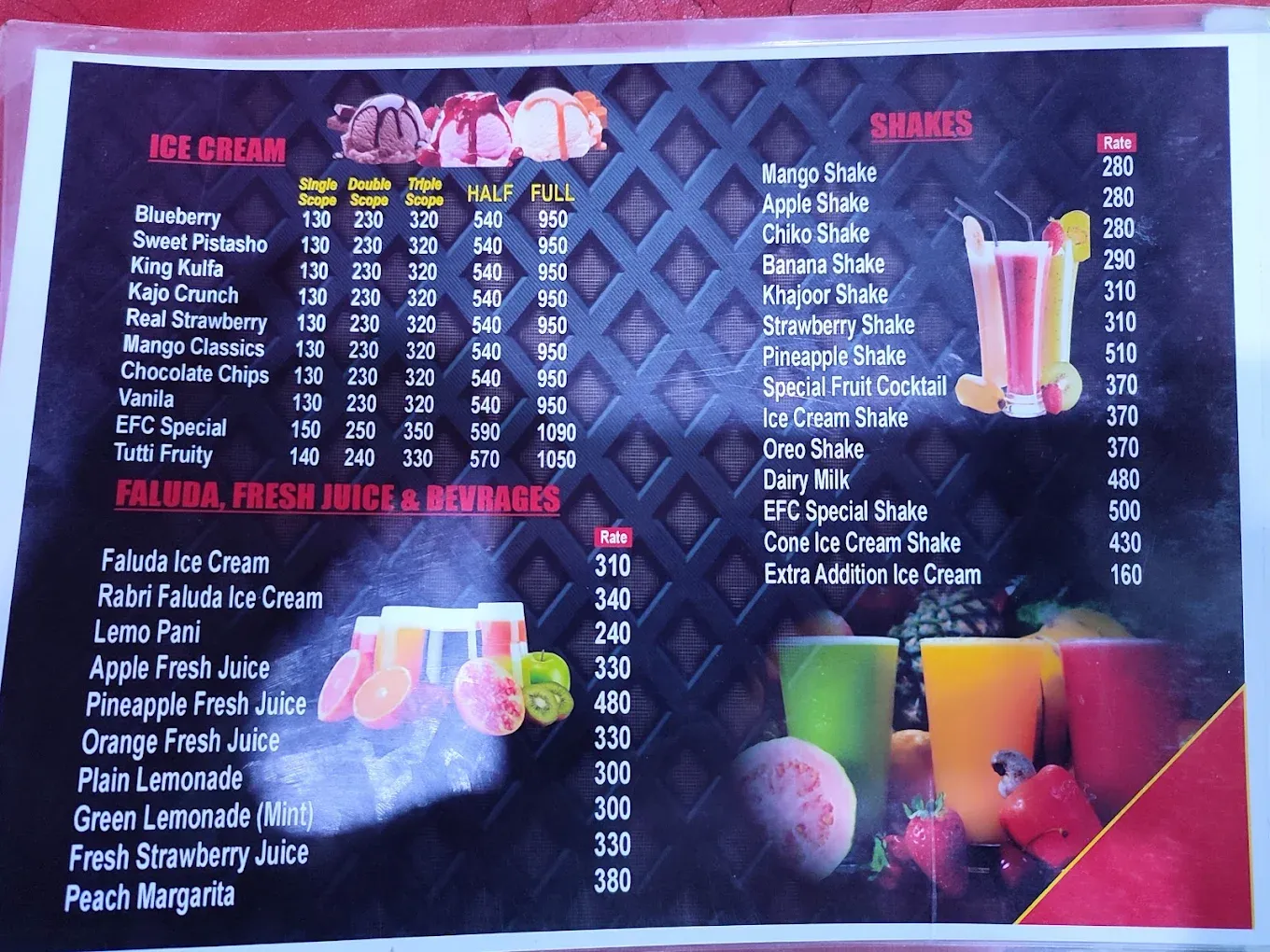 EFC Quetta menu