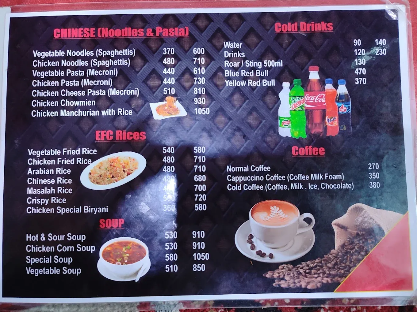 EFC Quetta menu