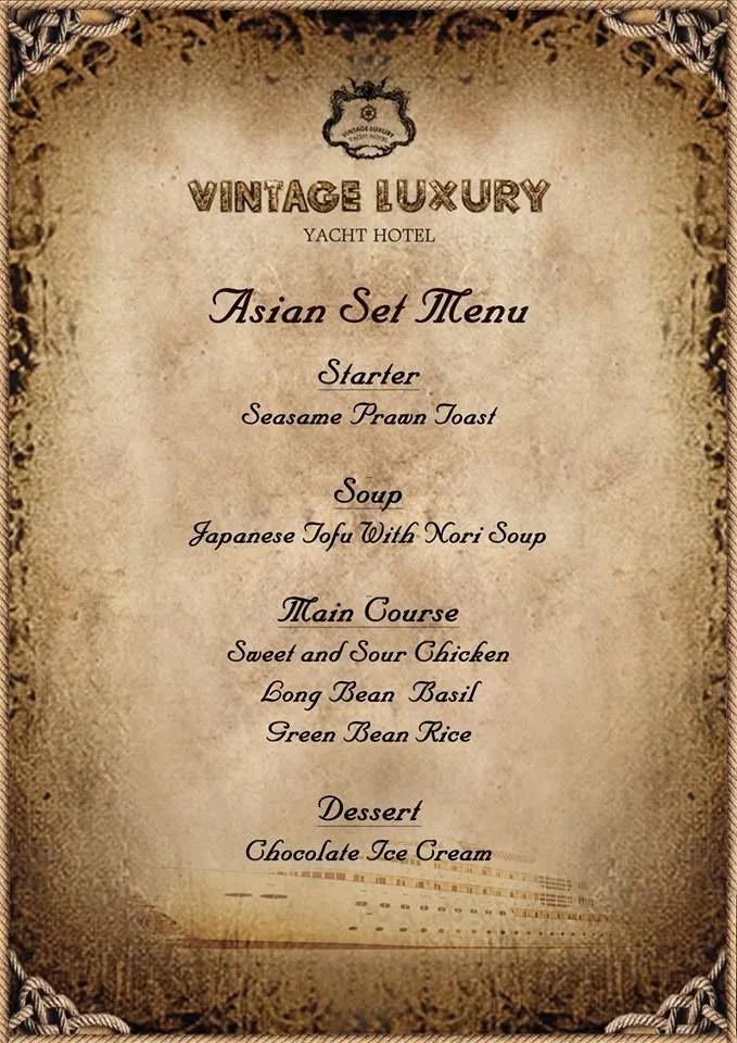 vintage luxury hotel menu