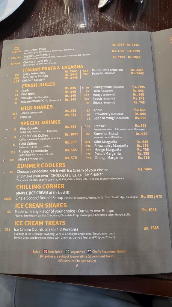The Monal Rawalpindi menu