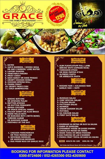 Grace Hotel menu