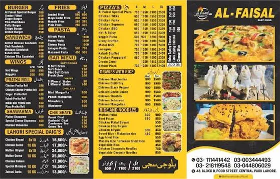 Al Faisal Sweets & Bakers menu