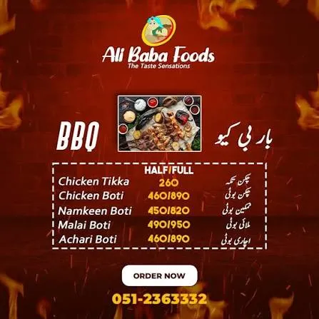 ALI BABA BBQ RESTAURANT menu