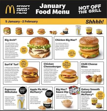 McDonald's menu