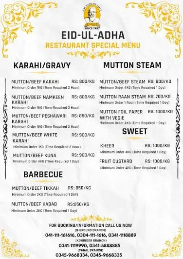 Baba Bar B Q menu