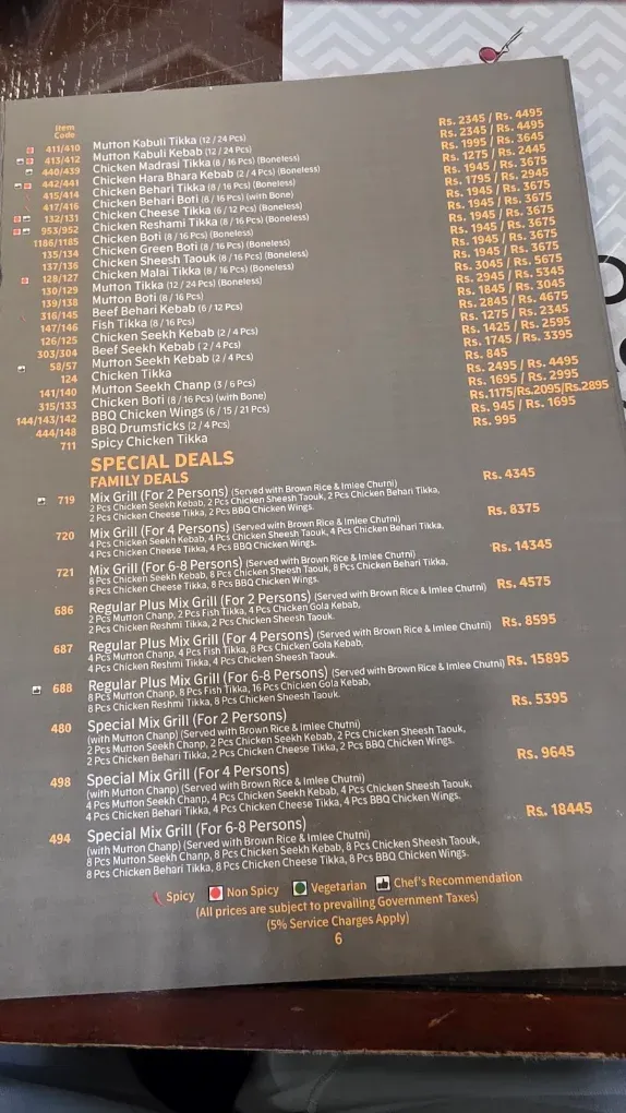 The Monal Rawalpindi menu