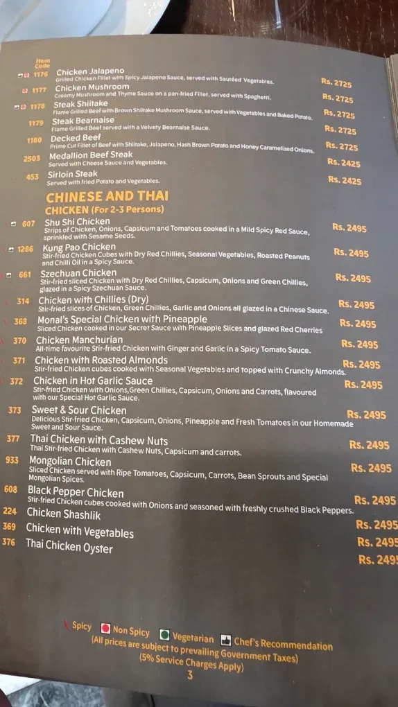 The Monal Rawalpindi menu