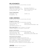 Butlers Chocolate Café menu