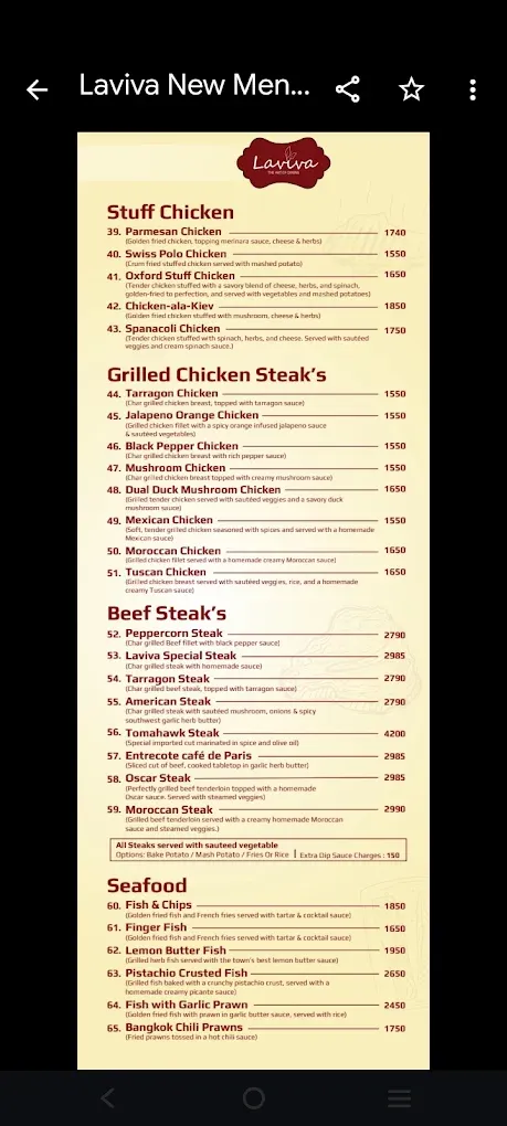 Laviva menu