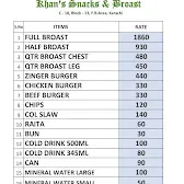 Khan Broast & Snacks menu