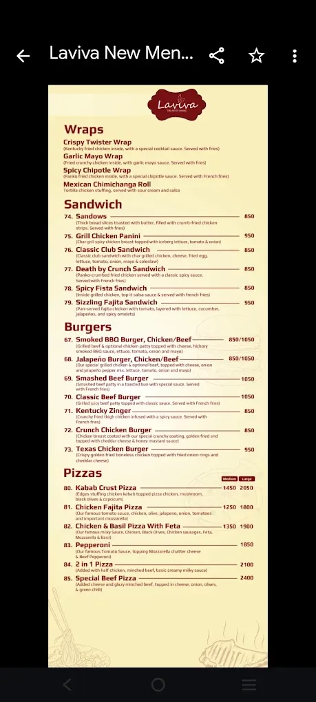 Laviva menu